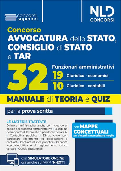 Concorso 32 Funzionari Avvocatura dello Stato, Consiglio di Stato e TAR. Manuale di teoria per la prova scritta. Nuova ediz. Con espansione online - copertina