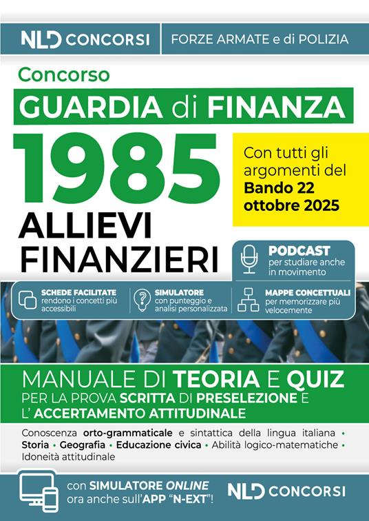 Concorso 1985 allievi finanzieri Guardia di Finanza 2025. Manuale di teoria e quiz con tutte le materie per la prova scritta - copertina