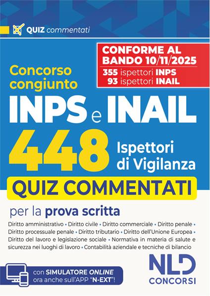 Concorso 448 Ispettori di Vigilanza 355 INPS-93 INAIL. Quiz commentati per la prova scritta - copertina