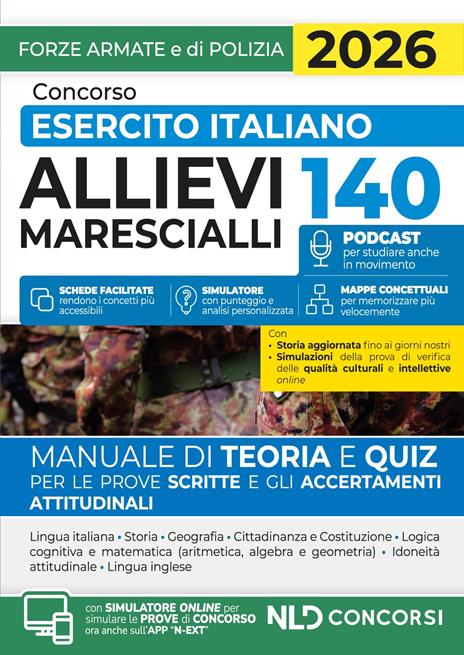 Concorso 140 allievi marescialli esercito italiano. Manuale di teoria e quiz 2026. Nuova ediz. Con espansione online - copertina