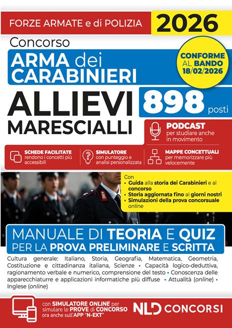 Concorso allievi Marescialli Arma dei Carabinieri. Manuale di teoria e quiz per la prova preliminare e scritta 2026. Con simulatore online - copertina