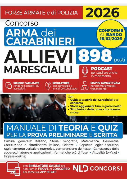 Concorso allievi Marescialli Arma dei Carabinieri. Manuale di teoria e quiz per la prova preliminare e scritta 2026. Con simulatore online - copertina