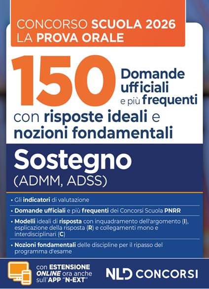 Concorso Scuola. Prova orale 150 domande ufficiali e più frequenti con risposte ideali e nozioni fondamentali per il sostegno. Nuova ediz. Con espansione online - copertina