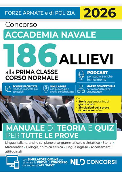 Concorso Accademia Navale 186 allievi prima classe corso normale. Manuale di teoria e quiz per tutte le prove 2026. Con espansione online - copertina