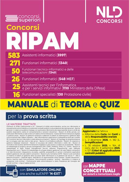 Concorsi RIPAM 583 assistenti informatici 271 funzionari informatici 50 funzionari delle telecomunicazioni 26 funzionari informatici 25 assistenti tecnici 16 specialisti. Manuale di teoria e quiz. Con simulatore online - copertina