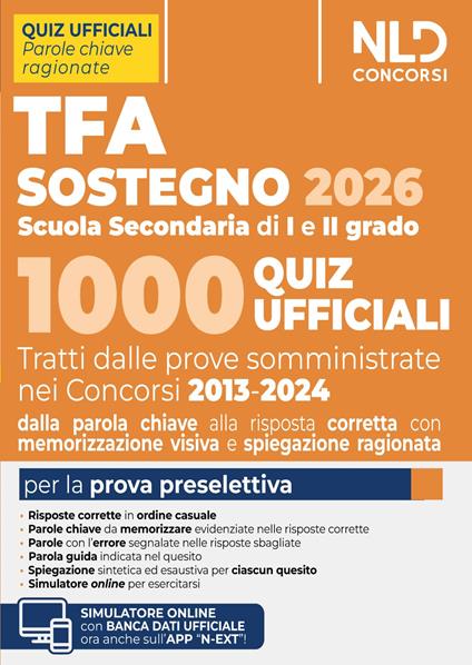 TFA sostegno 2026. 1000 quiz ufficiali per la Scuola Secondaria di I e II grado per la prova preselettiva - copertina