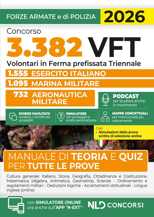 Concorso 3382 volontari in ferma prefissata triennale (VFT). Manuale con teoria, quiz, tabelle, podacst e mappe concettuali. Con espansione online - copertina