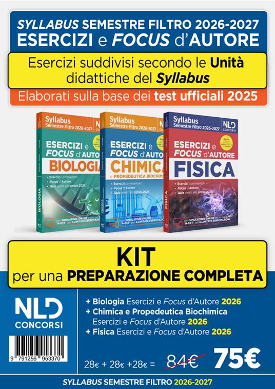 Test Medicina semestre filtro. Kit esercizi e focus d'autore di Fisica Chimica e Biologia 2026. Nuova ediz. Con software di simulazione - copertina