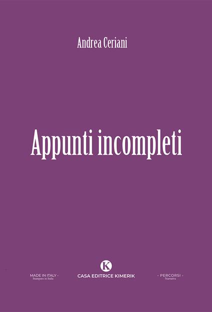 Appunti incompleti - Andrea Ceriani - copertina