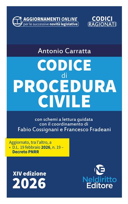 Codice di procedura civile ragionato 2026 - Antonio Carratta - copertina