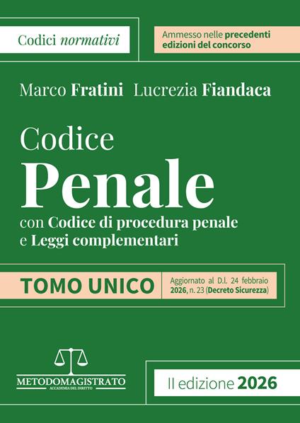 Codice normativo di diritto penale 2026 per il concorso in Magistratura. Nuova ediz. - Marco Fratini - copertina
