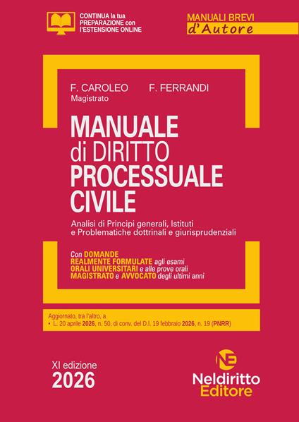 Manuale breve di diritto processuale civile 2026. Manuale per esame orale avvocato, concorsi pubblici e università. Nuova ediz. - copertina