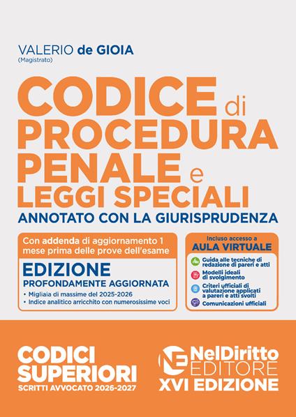 Codice di Procedura Penale annotato con la giurisprudenza per l'esame di Avvocato 2026-2027. Nuova ediz. - Valerio De Gioia - copertina