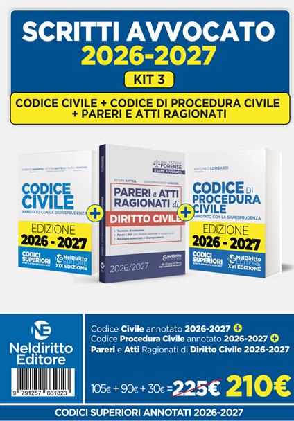 Kit 3 Codice civile + Codice di procedura civile annotati+ Pareri di civile 2026 - copertina
