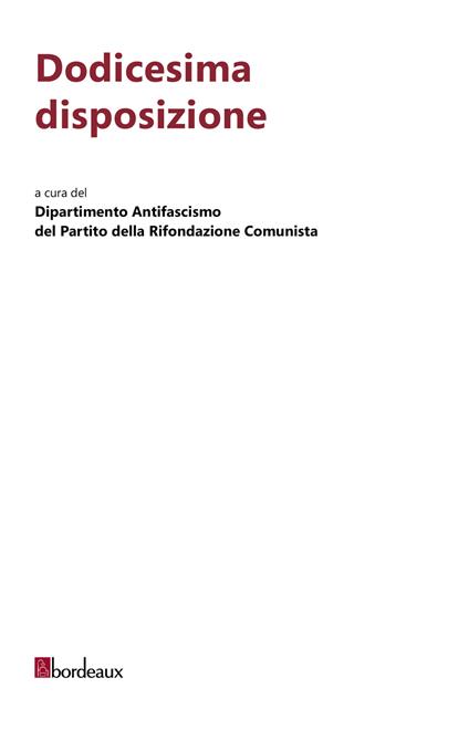 Dodicesima disposizione - copertina