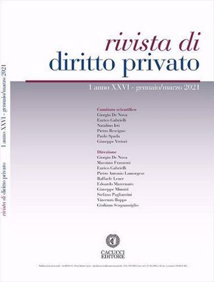 Rivista di diritto privato. (2021). Vol. 1: Gennaio-marzo. - copertina