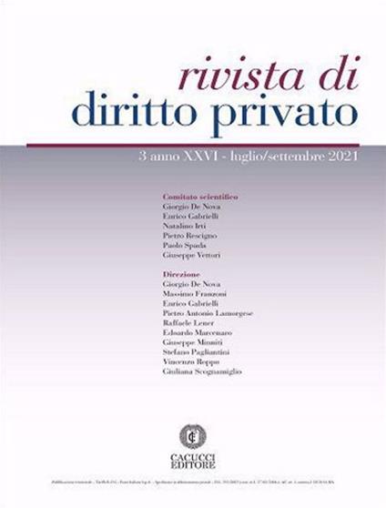 Rivista di diritto privato (2021). Vol. 3 - copertina