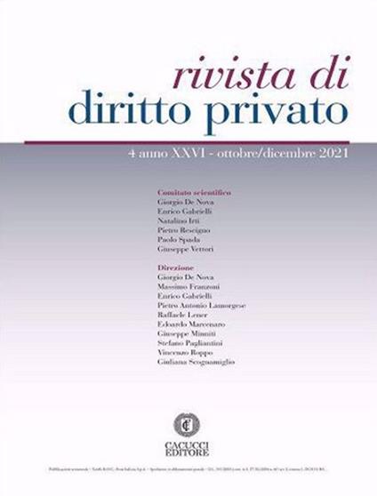 Rivista di diritto privato (2021). Nuova ediz.. Vol. 4 - copertina