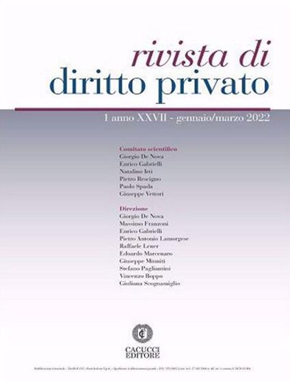 Rivista di diritto privato (2022). Vol. 1 - copertina