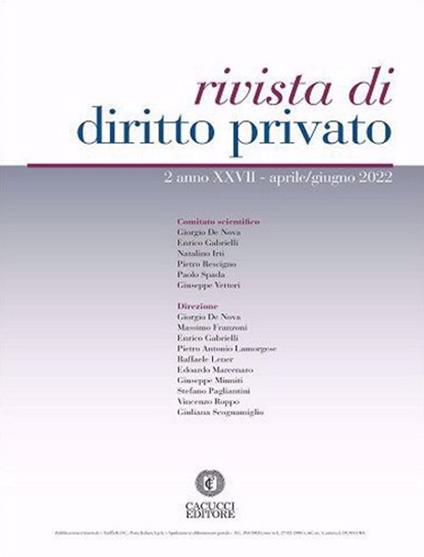 Rivista di diritto privato (2022). Nuova ediz.. Vol. 2 - copertina