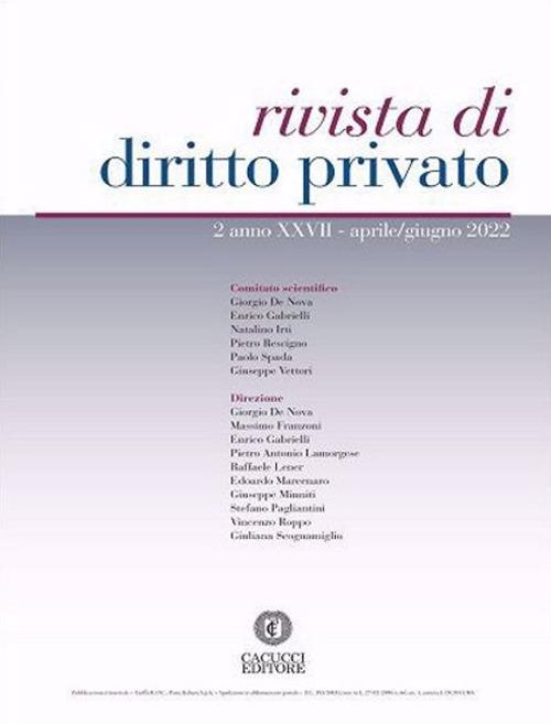 Rivista di diritto privato (2022). Nuova ediz.. Vol. 2 - copertina