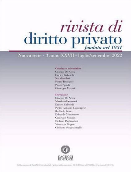 Rivista di diritto privato (2022). Vol. 3: Luglio-Settembre. - copertina