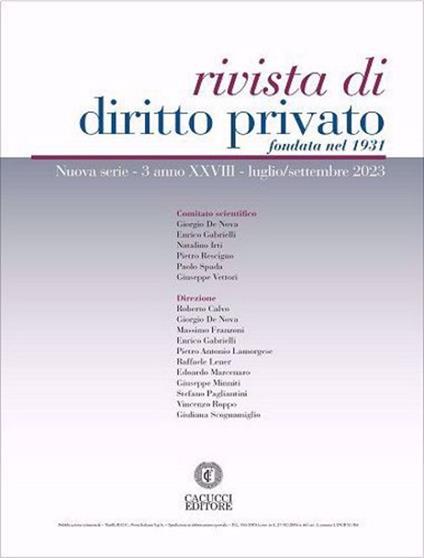 Rivista di diritto privato (2023). Nuova ediz.. Vol. 3 - copertina