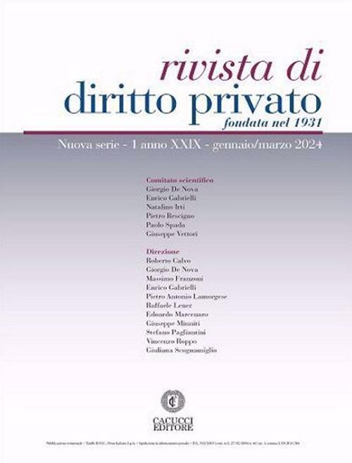 Rivista di diritto privato (2024). Nuova ediz.. Vol. 1: Gennaio-marzo - copertina