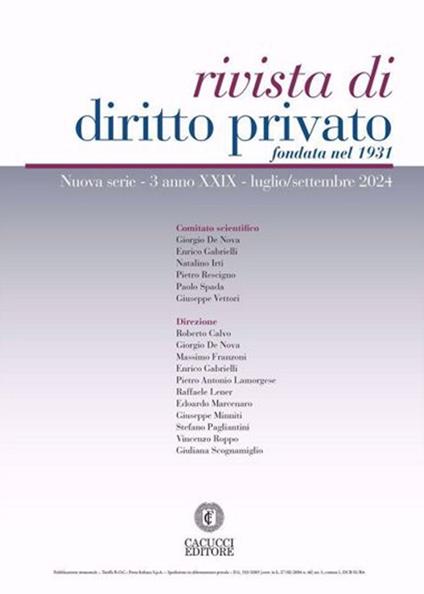 Rivista di diritto privato (2024). Vol. 3: Luglio/settembre - copertina
