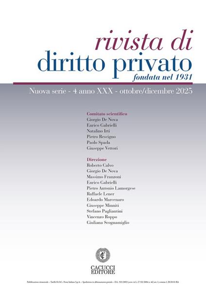 Rivista di diritto privato (2025). Vol. 4: Ottobre/dicembre - copertina