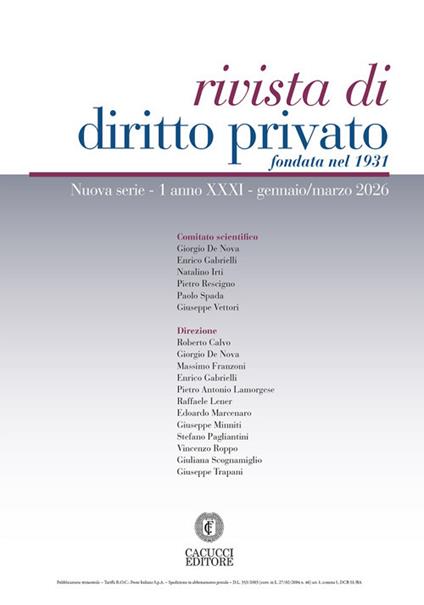 Rivista di diritto privato (2026). Vol. 1: Gennaio/marzo - copertina