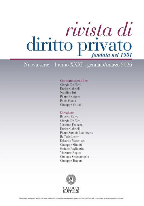Rivista di diritto privato (2026). Vol. 1: Gennaio/marzo - copertina