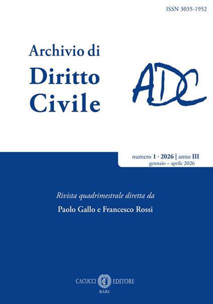 Rivista archivio di diritto civile (2026). Vol. 1: Gennaio-aprile - copertina