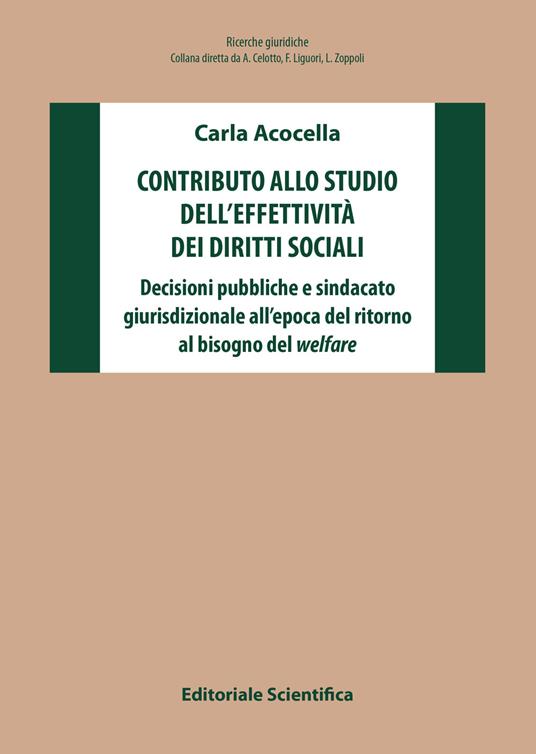 Contributo allo studio dell'effettività dei diritti sociali. Decisioni pubbliche e sindacato giurisdizionale all'epoca del ritorno al bisogno del welfare - Carla Acocella - copertina