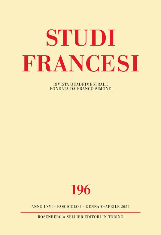 Studi francesi. Vol. 196 - copertina