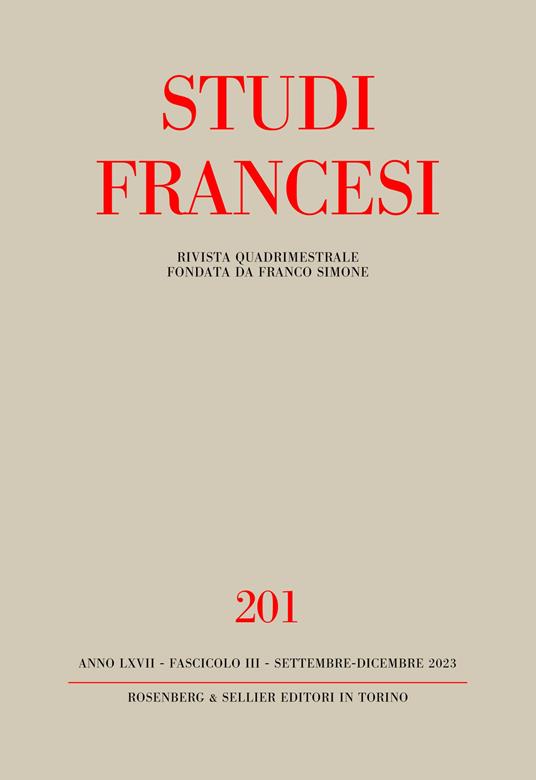 Studi francesi (2023). Vol. 201 - copertina