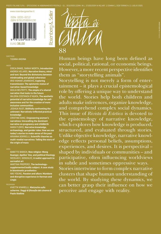 Rivista di estetica (2025). Vol. 88: The epistemology of narrative knowledge - 2