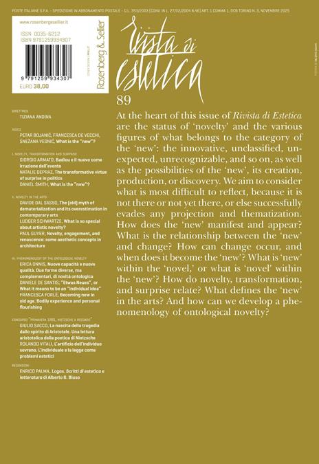 Rivista di estetica (2025). Vol. 89: What is the «New»? - 2