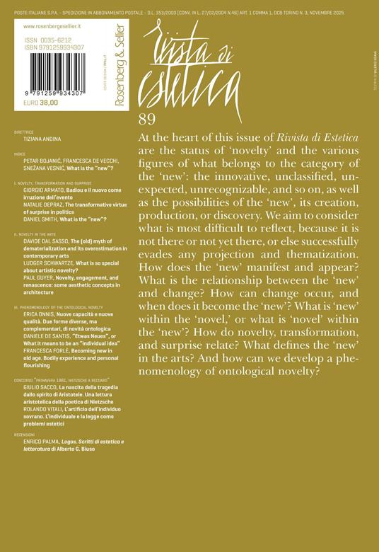 Rivista di estetica (2025). Vol. 89: What is the «New»? - 2