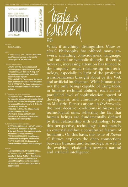 Rivista di estetica (2025). Vol. 90: Human beings. By nature or by technology? - 2