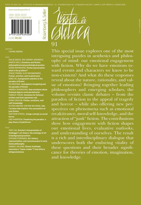 Rivista di estetica (2026). Vol. 91: Emotions and fiction: philosophical and psychological puzzles - 2