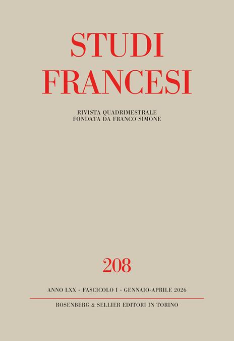 Studi francesi (2026). Vol. 208 - copertina