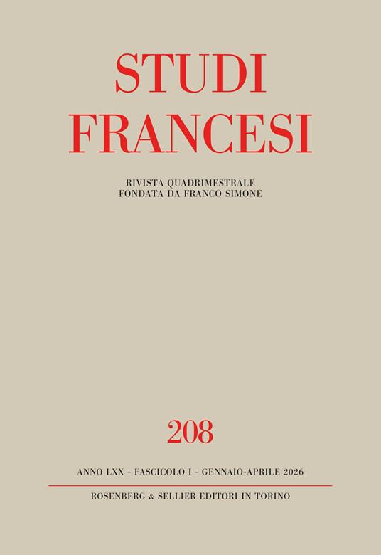 Studi francesi (2026). Vol. 208 - copertina