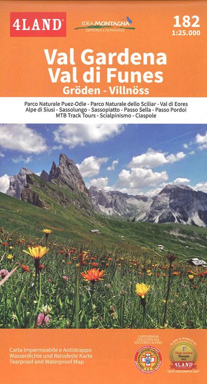 Val Gardena Val di Funes. 182. Gröden-Villnöss. 1:25.000 - copertina