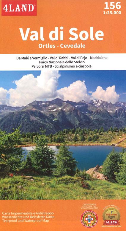 Val di sole. Ortes-Cevedale. Carta topografica impermeabile 1:25.000 n. 156 - 4LAND Srl - copertina