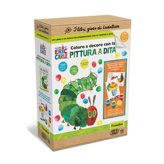 Coloro e decoro con la pittura a dita. I libri gioco del piccolo Bruco Maisazio. Ediz. a colori. Con 4 barattoli tempere a dita. Con 16 schede da decorare - copertina