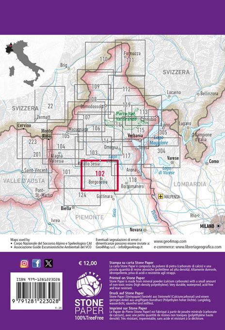 102 Valsesia. Quadrante sud-est. Varallo, Borgosesia, Monte Fenera, Cellio, Postua 1:25.000. Ediz. multilingue - 4