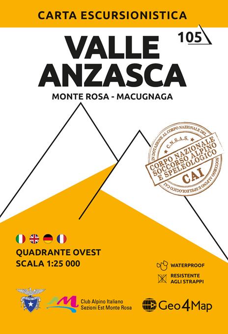 105 Valle Anzasca. Monte Rosa versante nord, Macugnaga 1:25.000 - copertina