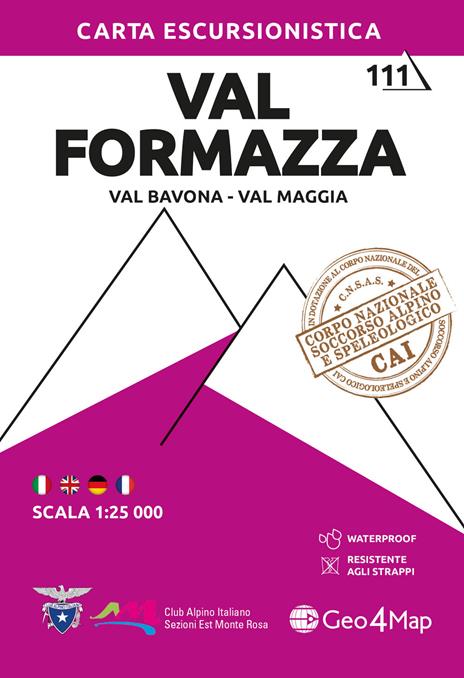 111 Val Formazza. Val Bavona, Val Maggia. Carta escursionistica 1:25.000. Ediz. multilingue - copertina