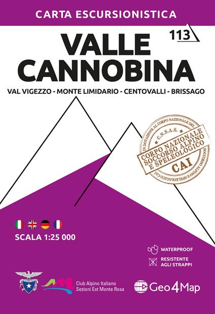Valle Cannobina. Val Vigezzo, Monte Limidario, Centovalli, Brissago 1:25.000. Ediz. multilingue - copertina